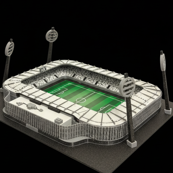 Barevný 3D model Malšovické Arény FC Hradec Králové – StadiArt 3D – pohled 1