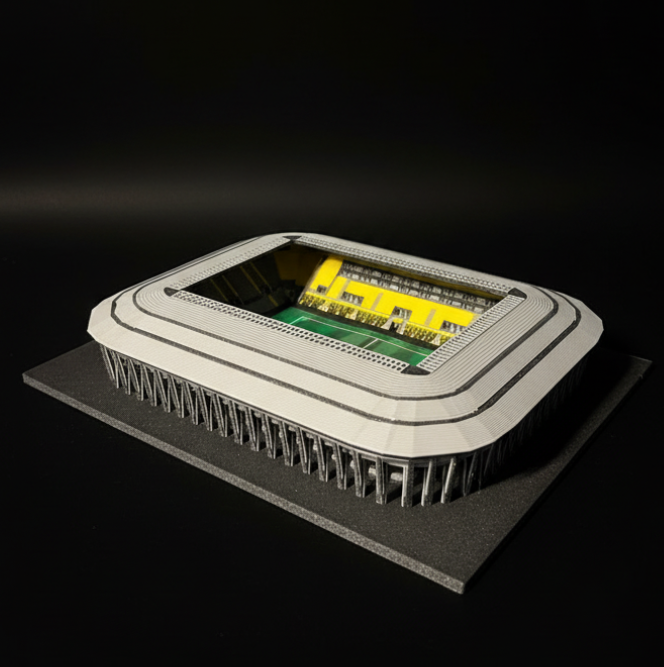 Barevný 3D model Rudolf-Harbig-Stadionu Dynamo Dresden – StadiArt 3D – pohled 1