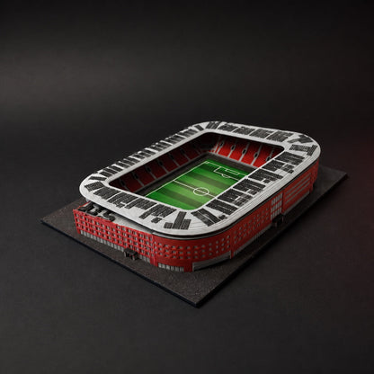 Barevný 3D model stadionu Eden – studiový pohled na červenou fasádu