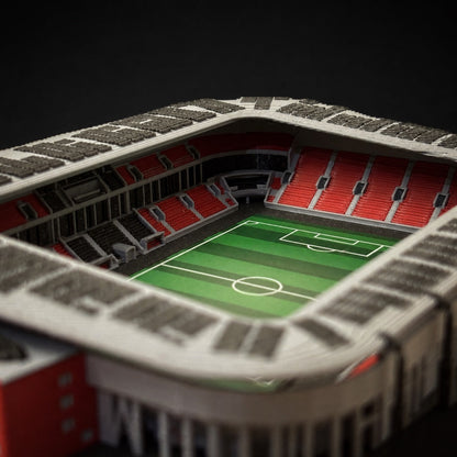 Barevný model stadionu Eden – blízký pohled do červenobílých tribun