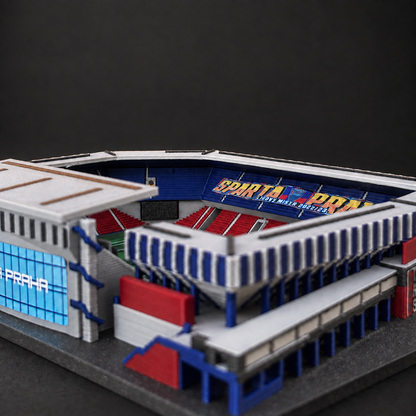 Barevný model stadionu Letná – studiový detail tribun a choreografie