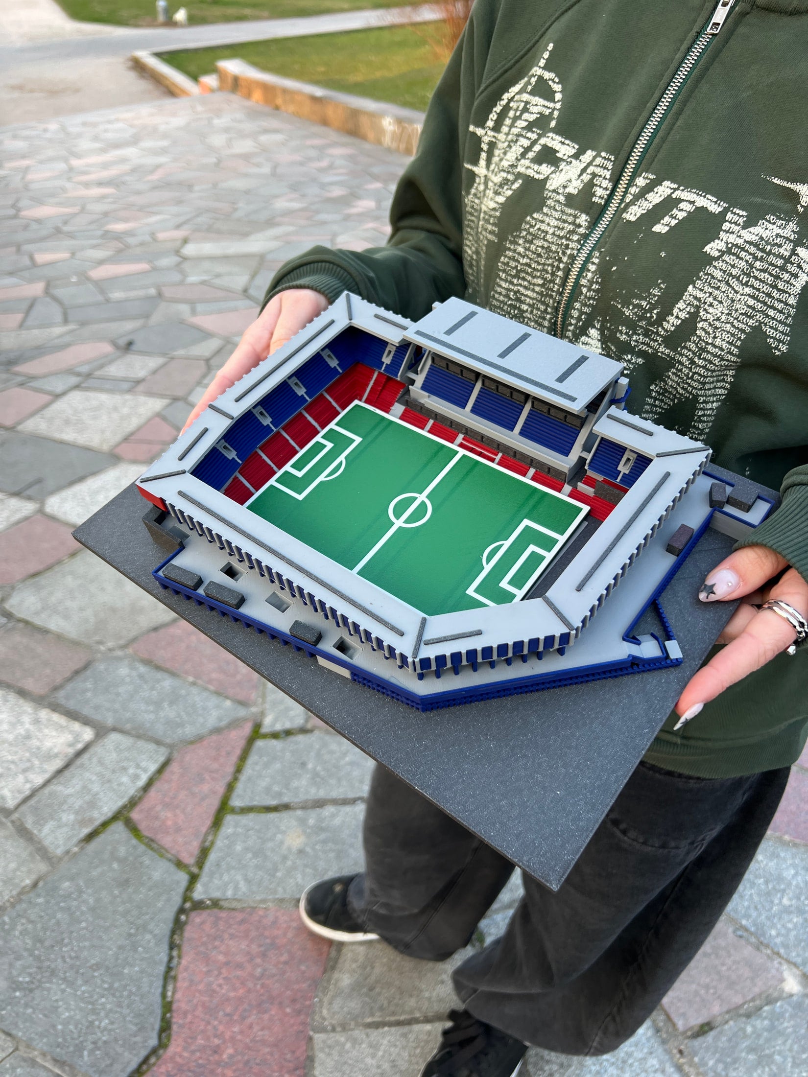 Original StadiArt lifestyle photograph with a coloured XL stadium model